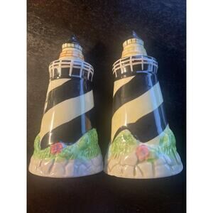 Lighthouse Salt & Pepper Shaker Set 4.5” Ceramic With Stoppers